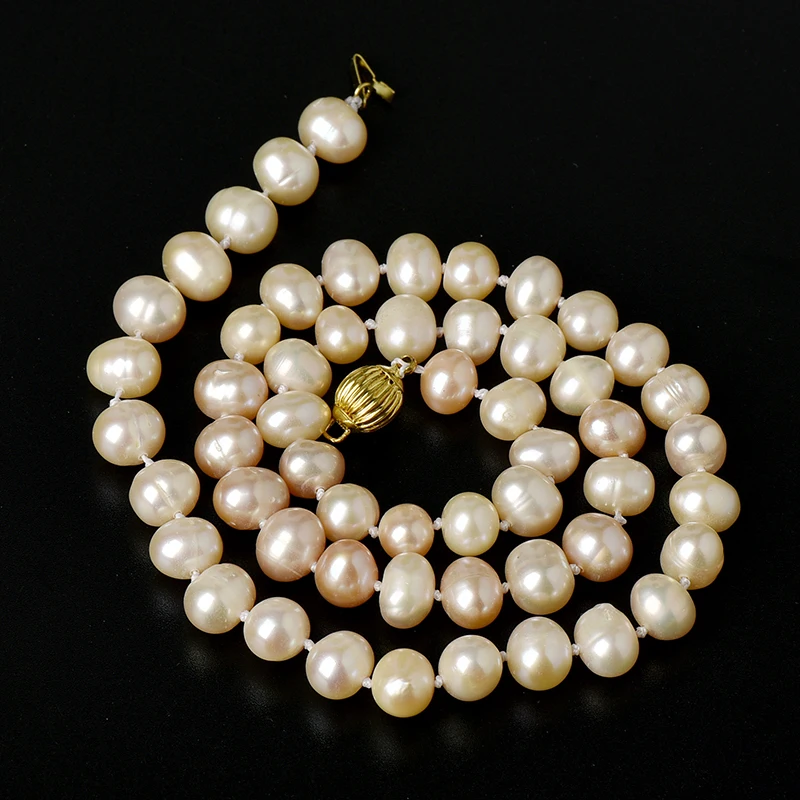 Short sized 1 rows Having  a  circle and  an  ellipse  Combination 9-10 MM Freshwater unique Pearl Necklace