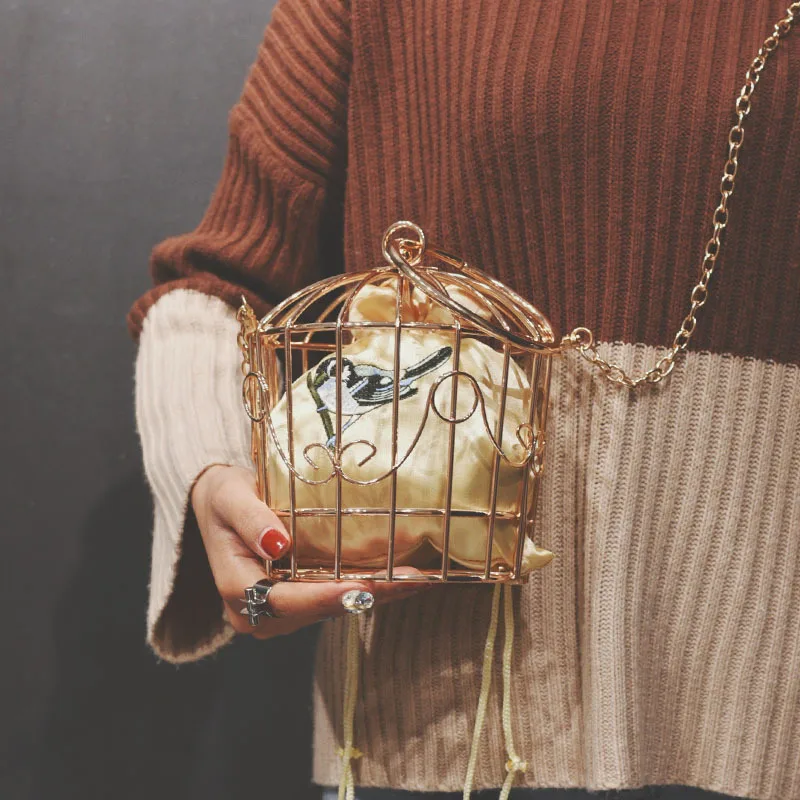 BENVICHED Personality Bird Cage Women Handbag Tote Metal Cage Girls Top-Handle Bags Coin Purse Fashion Party Pouch Clutch B042