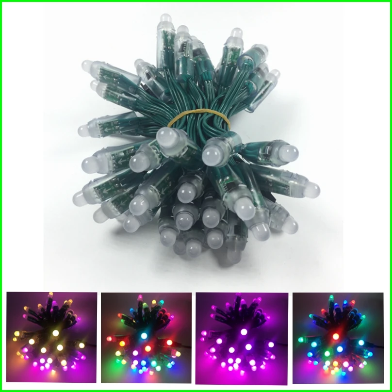 50pcs WS2811 IC RGB Led Module String DC5V DC12V 12mm Green wire Waterproof IP68 Digital Full Color LED Pixel Light