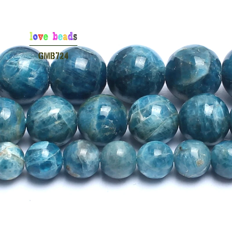 AA+ Natural Genuine Blue Ocean Apatite Stone Round Beads For Jewelry Making 15inches 4/6/8/10/12mm Stone Beads