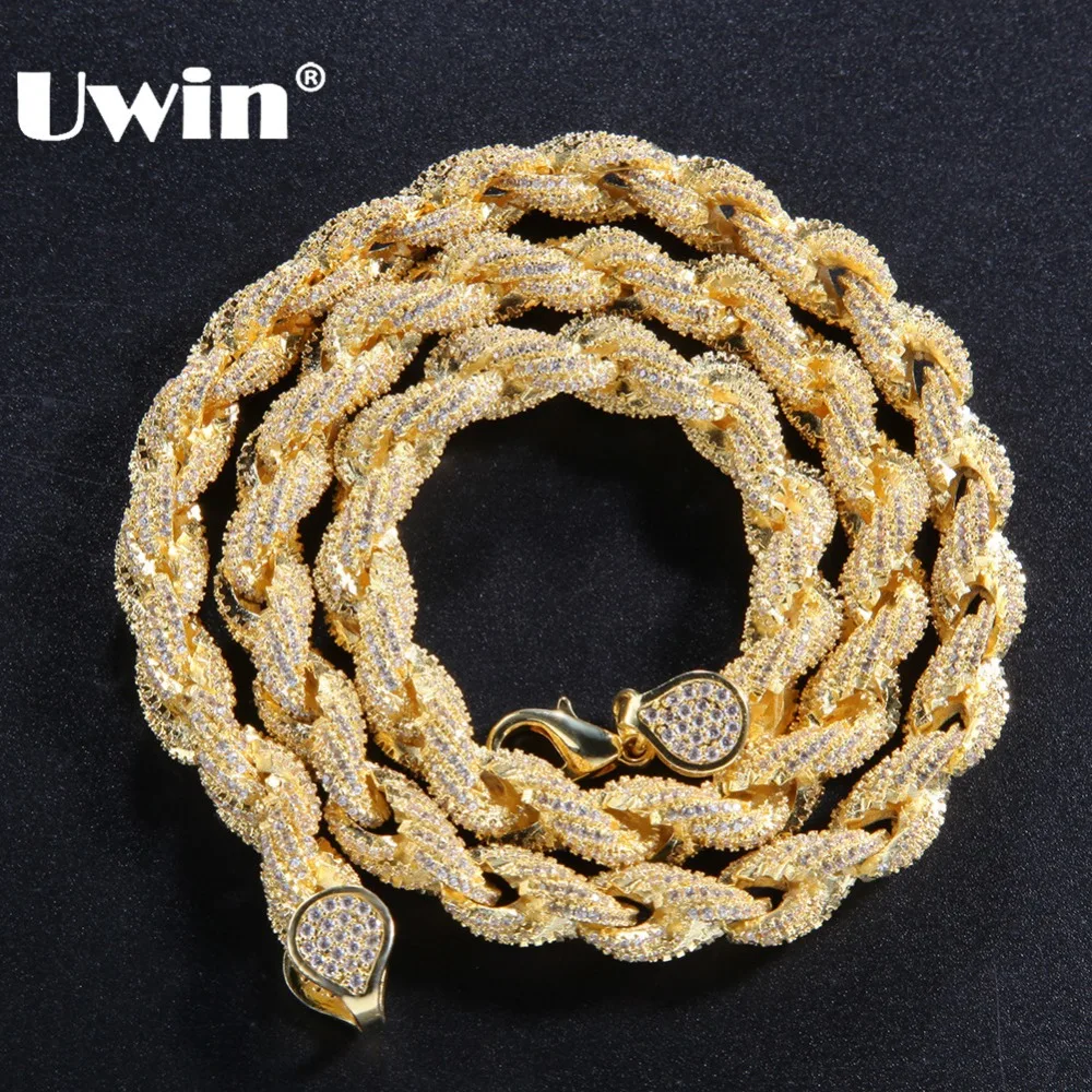 Uwin Bling Bling 8mm Rope Chain Luxury Micro Pave Iced Out Cubic Zirconia  Necklace For Men Gold Color Fashion Hiphop Jewelry