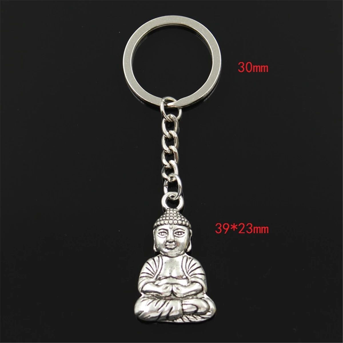 New Fashion Men 30mm Keychain DIY Metal Holder Chain Vintage Meditate Buddha 39x23mm Silver Color Pendant Gift