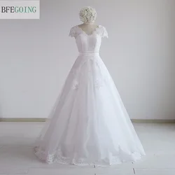 Abito da sposa a trapezio con scollo a v in pizzo bianco abito da sposa a maniche lunghe con scollo a v al pavimento su misura