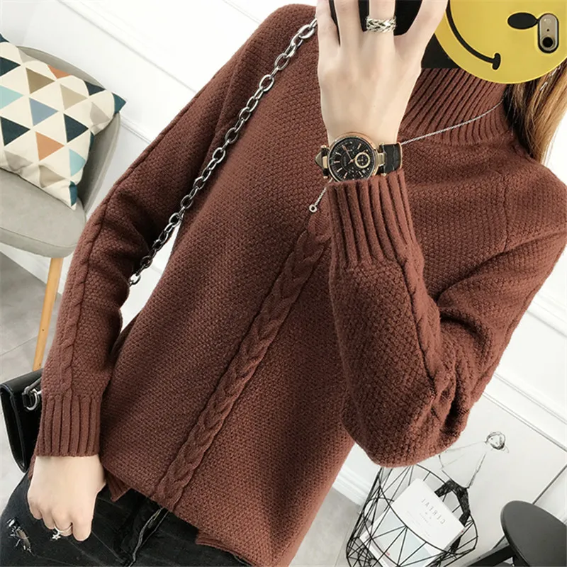 

Winter Turtleneck Women Pullover Sweaters Loose Long-sleeve Solid Ladies Jumper Knitted Warm Sweater Shirt Female Casual Tops