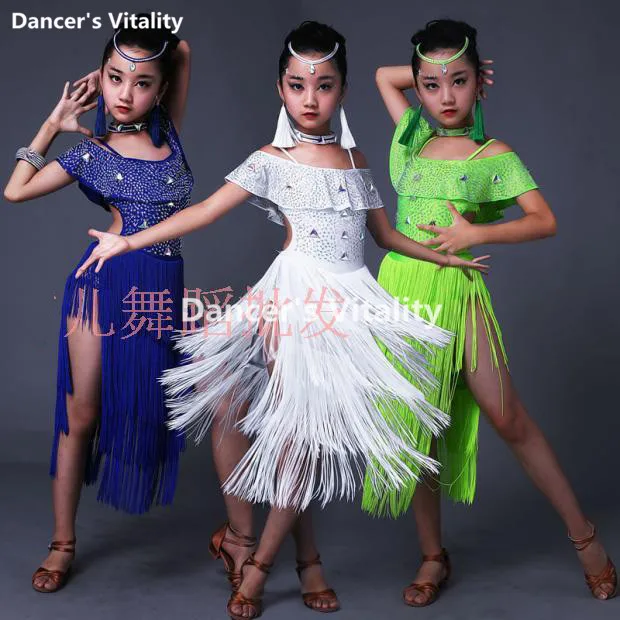 

2017New Professional diamond Stage Tassel Competition Latin Dance Dress For Girls Dress Gymnastics Practice Dancing Dress