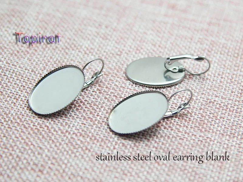 

Stainless Steel French Lever Back Earrings Fit Oval 18x25mm Cabochon Cameo Setting Blank Base Tray DIY Earrings Hooks Findings