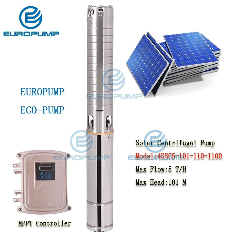 

EUROPUMP MODEL(4DSC5-101-110-1100) Solar Pump MPPT Controller SS304 Impeller Borehole 110V 1.5HP 1100W Max Head 101m, Flow 5T/H