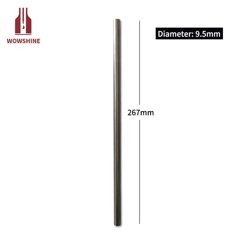 WOWSHINE New 9.5mmx267mm Stainless Steel 304 50PCS Drinking Straw Food Grade Smooth Ends lenth 267mm