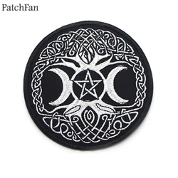 Patchfan Triple Moon Goddess Patches DIY Embroidered badges Iron/Sew on hat bag shoe Applique Home Garden A0792