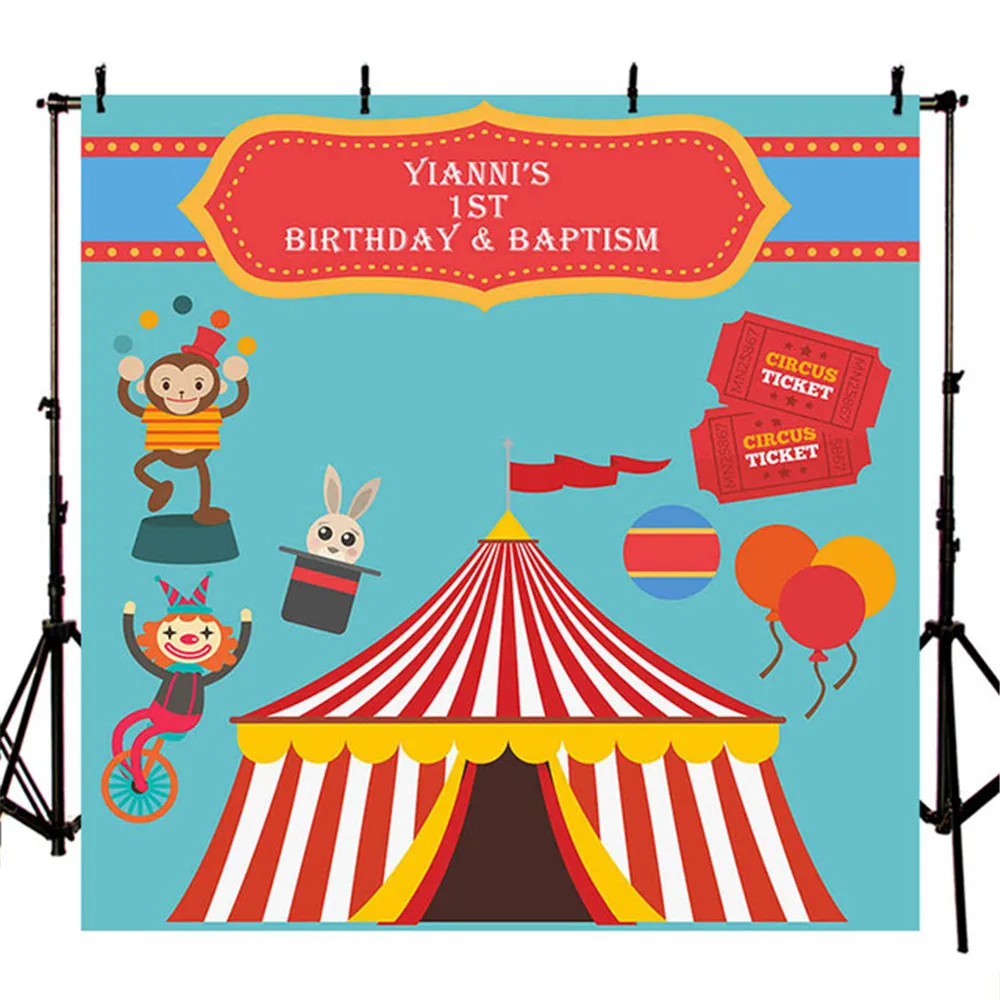 Customized Birthday Party Photography Backdrops Printed Cartoon Animals Balloons Baby Kids Circus Background for Photo Studio