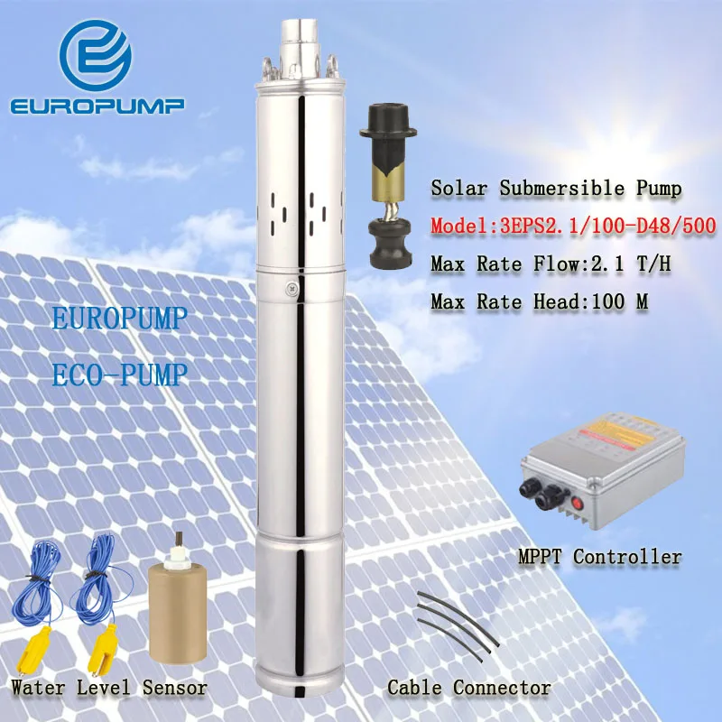 EUROPUMP MODEL(3EPS2.1/100-D48/500) China Stainless S 304 DC 48V Brushless Deep Well electric solar pump with high good quality