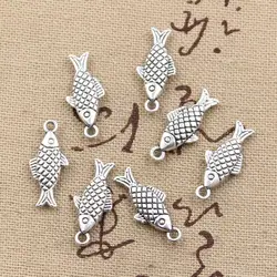 30pcs Charms Double Sided Fish 20x8mm Antique Bronze Silver Color Pendants Making DIY Handmade Tibetan Bronze Jewelry