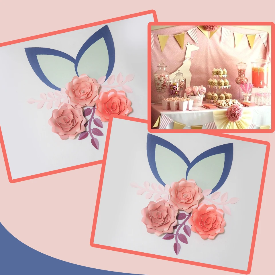 Cardstock Pink DIY Paper Flowers Leaves Ears Set For Wedding & Event Backdrops Decorations Nursery Wall Deco Video Tutorials