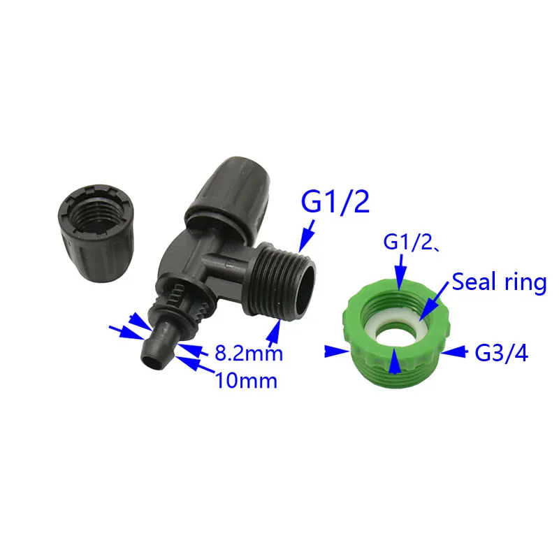 ذكر G1/2 G3/4 إلى 8/11 حديقة خرطوم المحملة المياه الفاصل 3/8 "خرطوم 2- Way الري موصل المسمار 2 قطعة