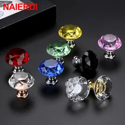 NAIERDI 40mm Diamond Shape Design Crystal Glass Knobs Cupboard Pulls Drawer Knobs Kitchen Cabinet Handles Furniture Handle