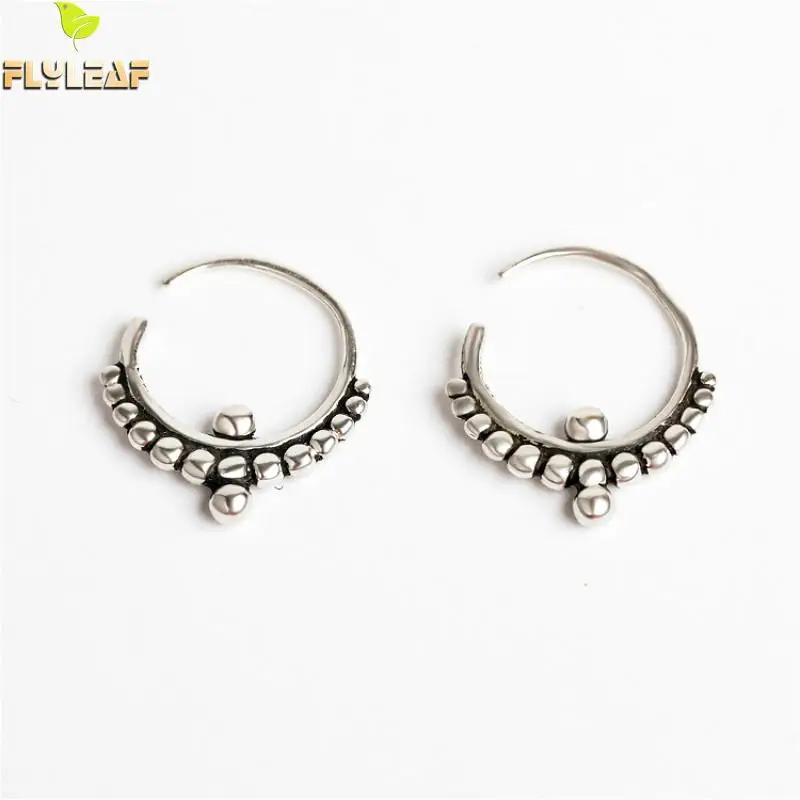 

Real 925 Sterling Silver Circle Bead Hoop Earrings For Women Vintage Femme Earings Jewelry High Quality