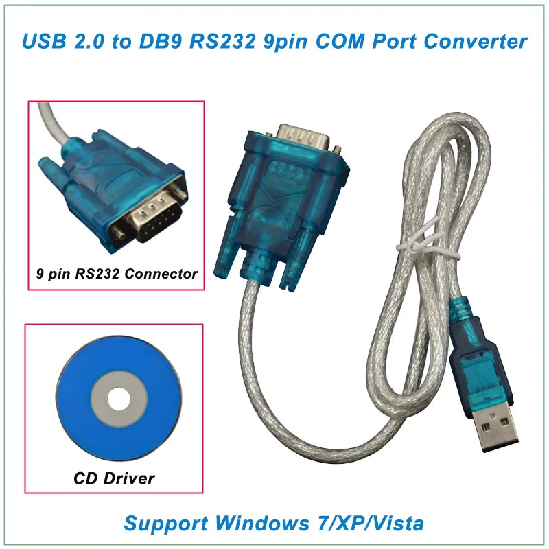 Cabo adaptador e conversor de 9 pinos usb 2.0 para rs 232 rs232 db9 com driver de cd para windows