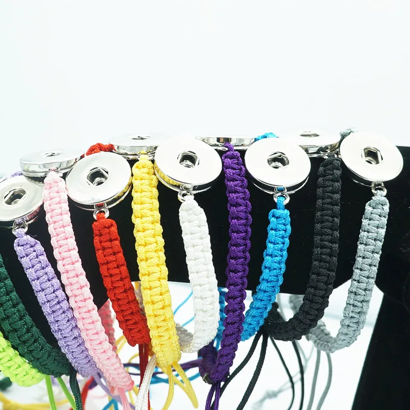 Fashion 11 colors manual Rope snap bracelets 18cm adjustable fit 18mm snap buttons wholesale SE0147