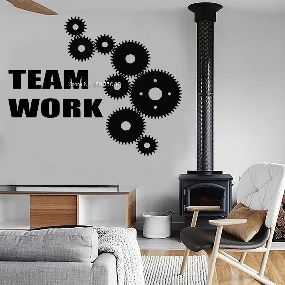 Gearwheel Team Work Murals Office Wall Decal Poster Working Room Background Decor Art Vinyl Sticker Wallpapers Removable LC1167