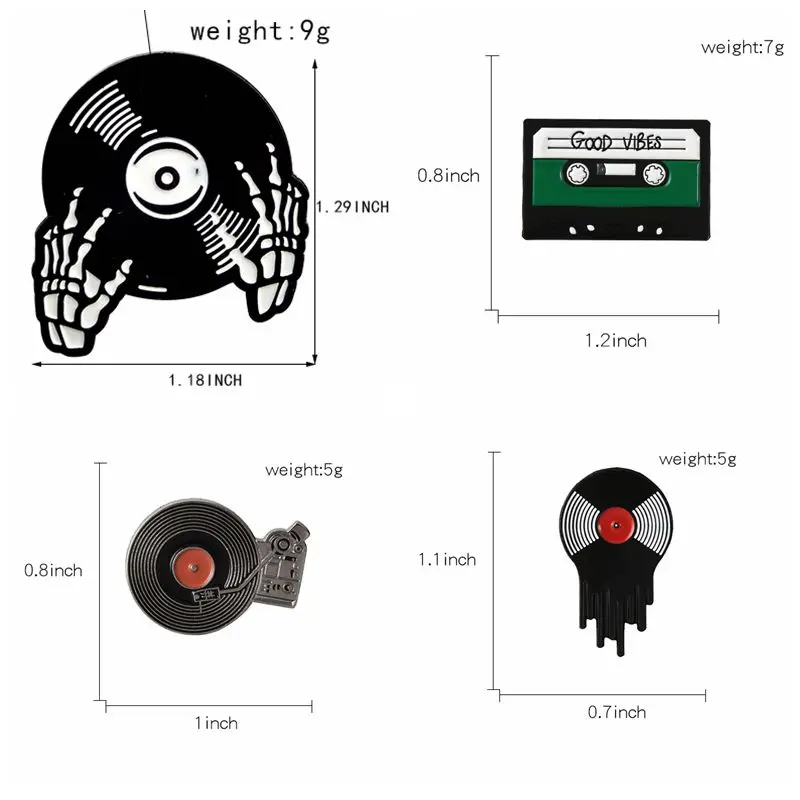 Stage property pins collection Record board Vinyl Record Player Tape Turntable Record DJ Brooches Badges Gift for Music lover