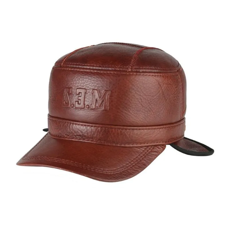 Fall Winter Warm Visor Hat Middle-aged Men Cowhide Cap Cold-proof Ear-Protecting Thickened Fashion Casual Male Dad's Caps H6926