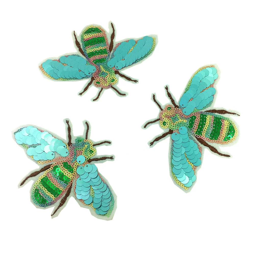 5pc Beetle Sequin Embroidery Patch Bee Embroidered Applique Beaded Patches For Clothing Appliques Parches Bordados Ropa AC1418