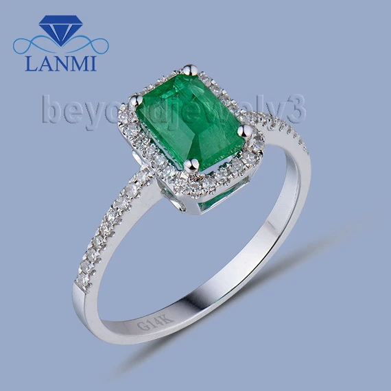 Natural Emerald Gold Ring In Solid 14kt White Gold Columbian Emerald Ring,585 Gold Emerald Gemstone Diamond Jewelry WU94B