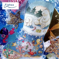Fishxx-Cross Stitch Kit, European Magazine, Snow Christmas Socks, Living Room Ornaments, Hand DIY Embroidery, Crazy104-2