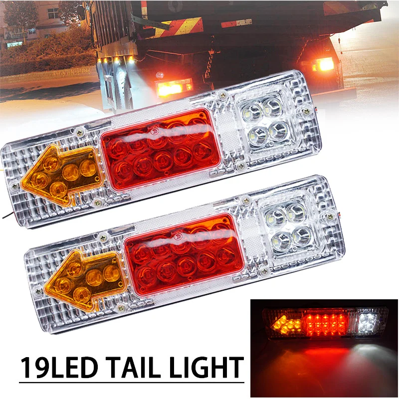 1 Pair 19 LEDs  Left And Right Trailer Truck Rear Tail Stop Turn Light Indicator Lamp Taillight Car lights for UTE caravans 12V