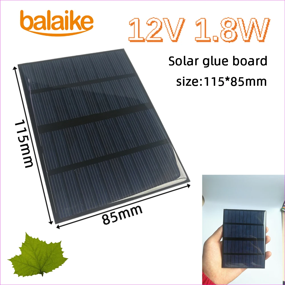 Balaike 12V 1.8W 115x85mm epoksydowe panele słoneczne Mini ogniwa słoneczne polikrystaliczny krzem do solarna ładowarka do telefonu DIY, zabawka