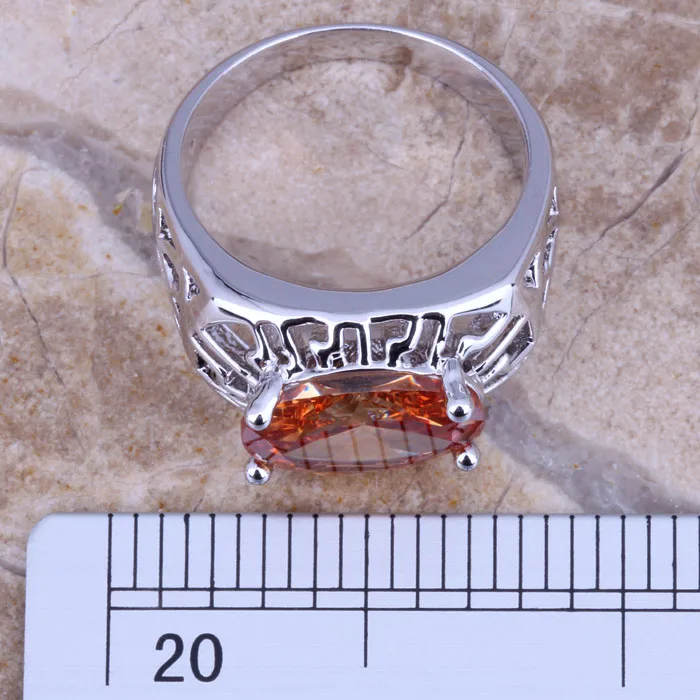 Excellent Brown Morganite Silver Plated  Ring Size 6 / 7 / 8 / 9 R0267