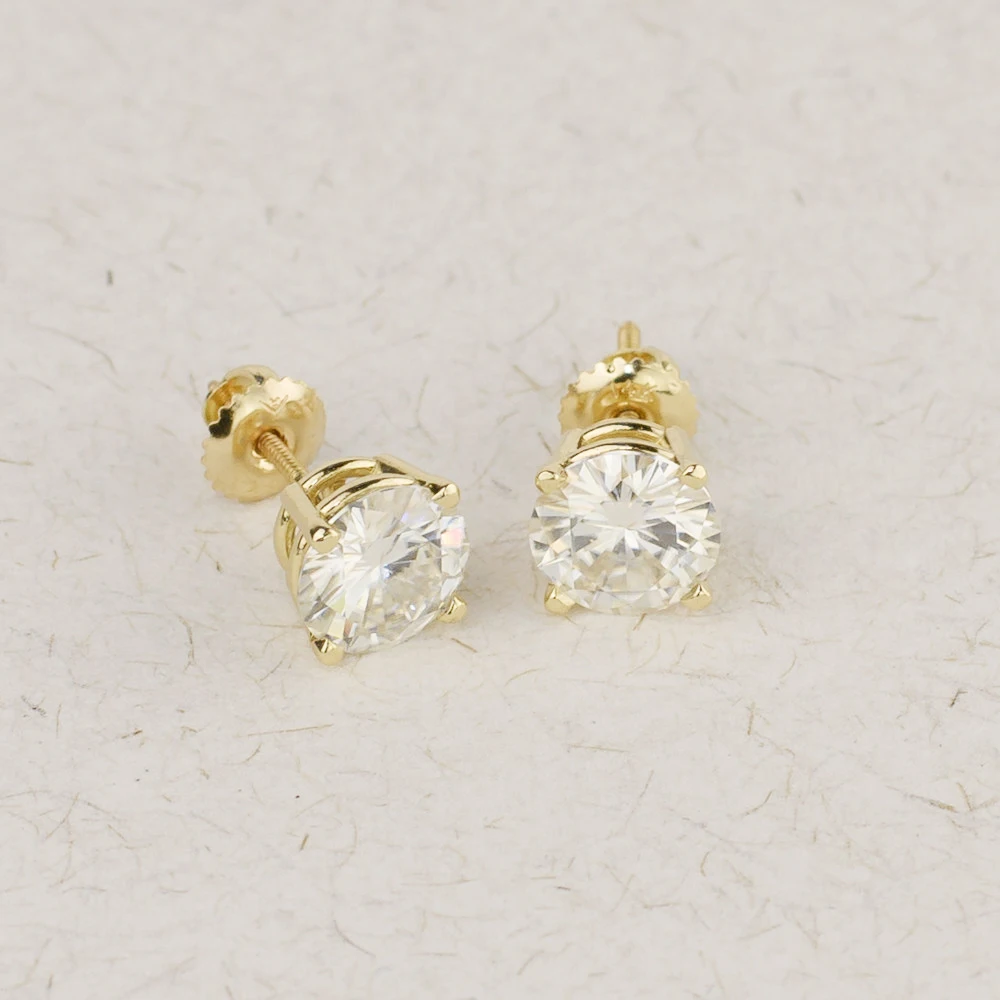 Genuine10K Yellow Gold Screw Back 1.0Carat Ctw Test Positive Lab Grown Moissanite Diamond Earrings For Women