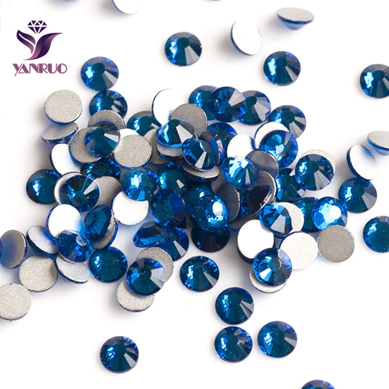 YANRUO 2058NOHF Capri Blue Glass Strass Non Hotfix Rhinestones Gems Glue on Nails DIY Embellishment