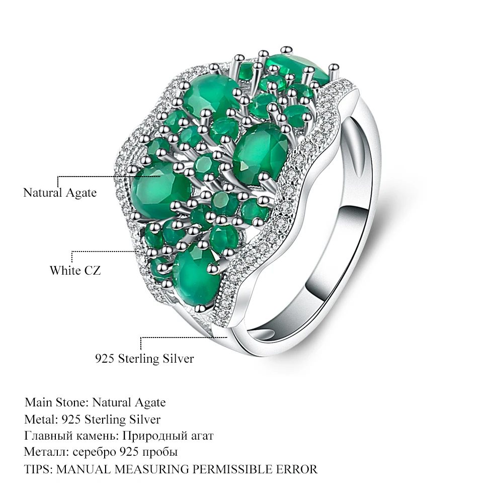 Gem\'s Ballet  4.77Ct Natural Green Agate Gemstone Vintage Rings Solid 925 Sterling Silver Fine Jewelry For Women Elegant Gift