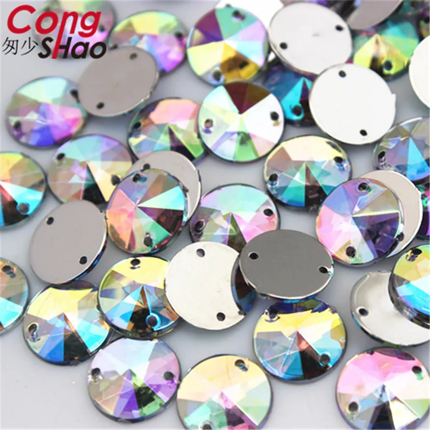 Cong Shao 500pcs 10mm AB Color Round Shape Acrylic Rhinestones stones and crystals flatback sewing 2 Hole costume Button YB575