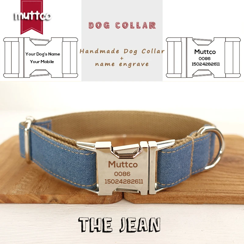MUTTCO в розницу, индивидуальный ошейник для домашних животных THE JEAN, ошейник ручной работы, 5 размеров, ошейник и поводок для собак Auti-lost UDC035