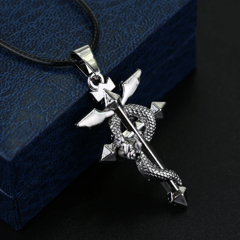 dongsheng Fullmetal Alchemist Edward Necklace Elric\'s Flamel Cross Symbol Pendant With Rope Chain