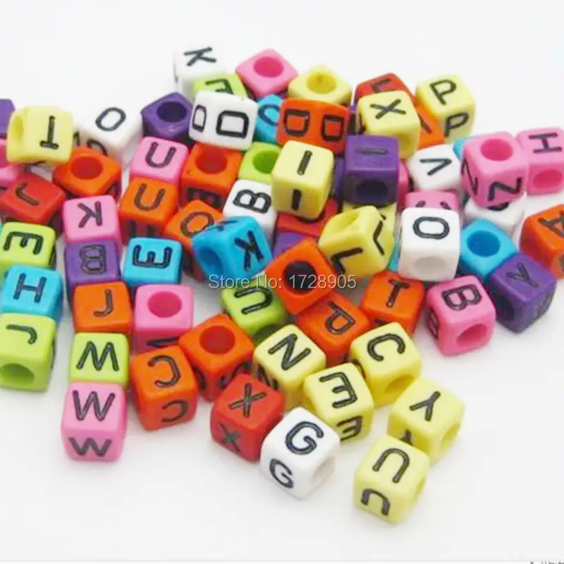 Alphabet Letter Beads Colorful a-z letters 7*7mm 1900pcs Acrylic Cube Alphabet Spacer Beads Big Hole beads with letters For Sale