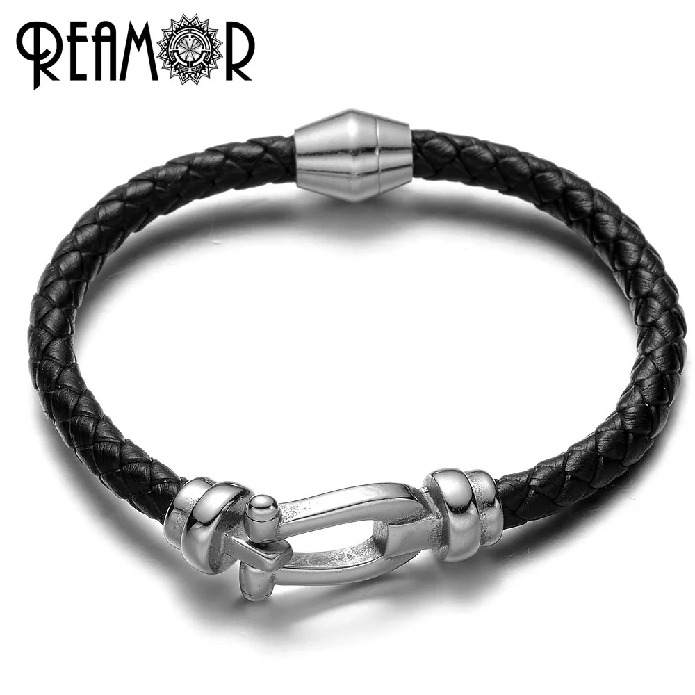 REAMOR 5mm Stainless steel Horseshoes Connectors Charms Fit Men Women Leather Bracelet Jewelry Making DIY Accessories