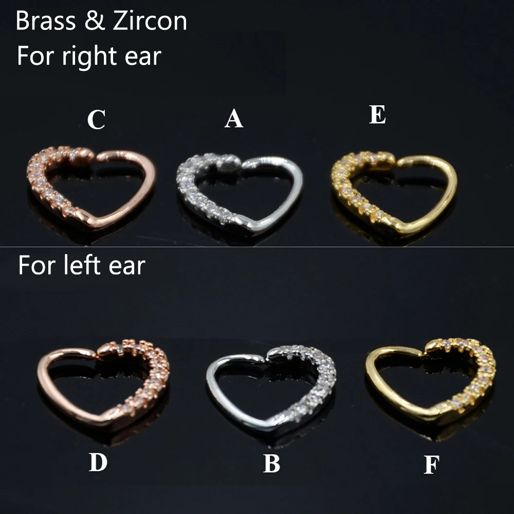 1 Piece Surgical Steel Brass Opal Gem Daith Heart Round Bendable Ear Tragus Cartilage Earring Ear Studs Piercing Jewelry 16G 18G