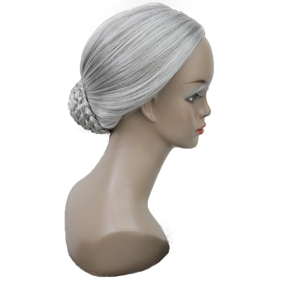 StrongBeauty Stage performance wig Women Old Lady's Wig Silver Gray Synthetic Cosplay Hair Wigs