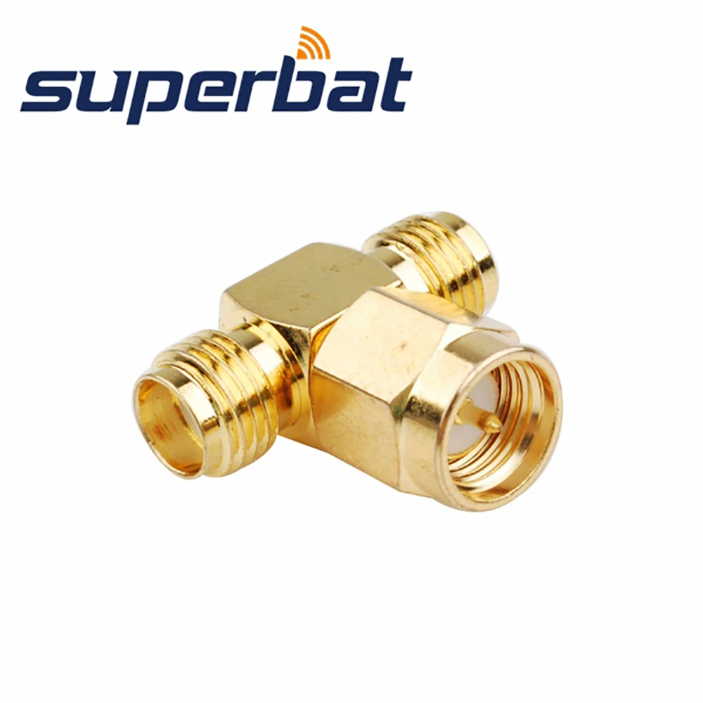 Adaptador Superbat SMA Splitter / Joiner de 3 vías tipo "T" macho a 2 conectores Coaxial RF hembra