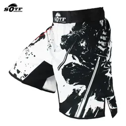 Sotf bermuda esportiva de ninja, shorts de cintura elástica preta para esportes, condicionamento físico, aguenta, muay thai, mma, boxe, roupa