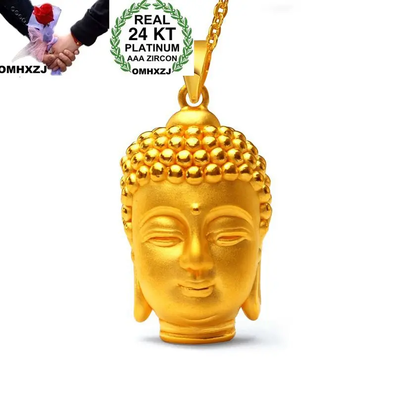 OMHXZJ Wholesale European Fashion Woman Man Party Wedding Gift Buddha 24KT Yellow Gold Necklace Pendant Charm CA267