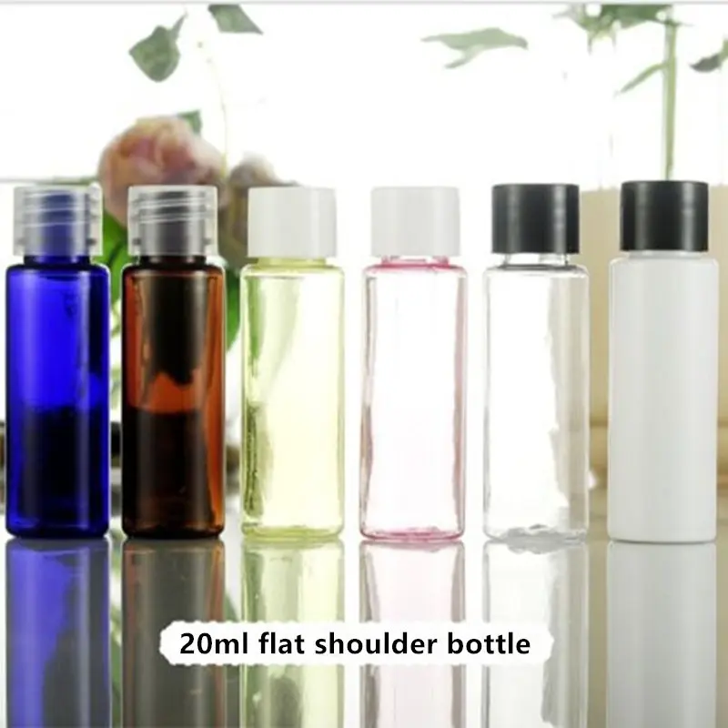 20pcs/Lot 20ml Clear Pink White Amber PET Bottle Brown Color Bottle Blue Plastic Cosmetic Packaging Bottle With Screw Cap & Plug