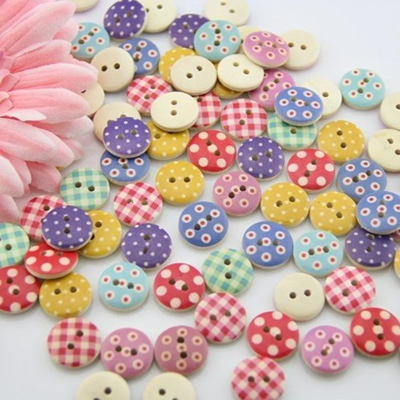 100 PCS 15mm Mixed Round Colorful Painting Wooden Buttons In Bulk For Clothing Sewing Crafting DIY Baby Clothing Accessories