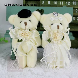 2pieces/pair 12cm Kawaii Stuffed Dolls Couple Bear Wedding Bear Plush Toys Wedding Gift New Year Christmas Gift Bride & Groom