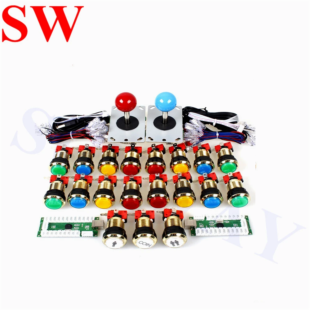 

5 colors Arcade Game joystick DIY Kit Accessories for PC and Raspberry Pi 5Pin joystick and gilded LED Illuminated push buttons