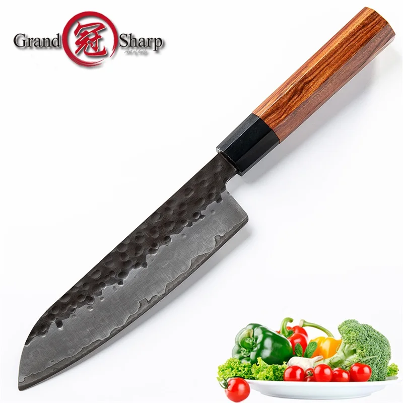 7 Inch Santoku Knife Handmade Kitchen Knives Japanese 3 Layers AUS10 High Carbon Steel Chef\'s Cooking Tools Gift Box Grandsharp