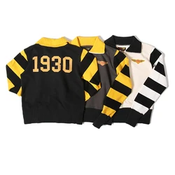 BOB DONG 1930 Vintage Racing Jersey Men's Cotton Patchwork Striped Sweatshirts